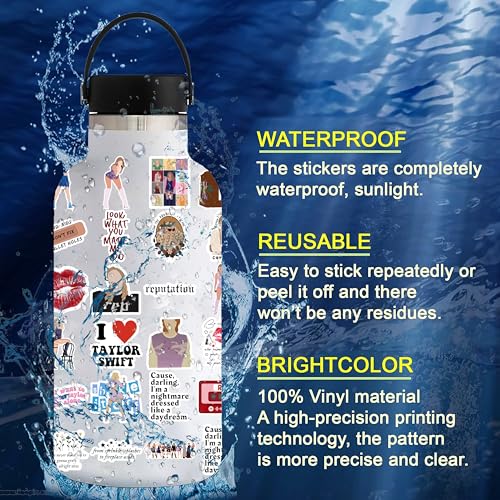 Image of Pack of 60+ Taylor Stickers - Waterproof for Scrapbook, Wa TER Bottles, Book, Laptop, Guitar, Skateboard, Suitcase - Cute Aesthetic Trendy Music