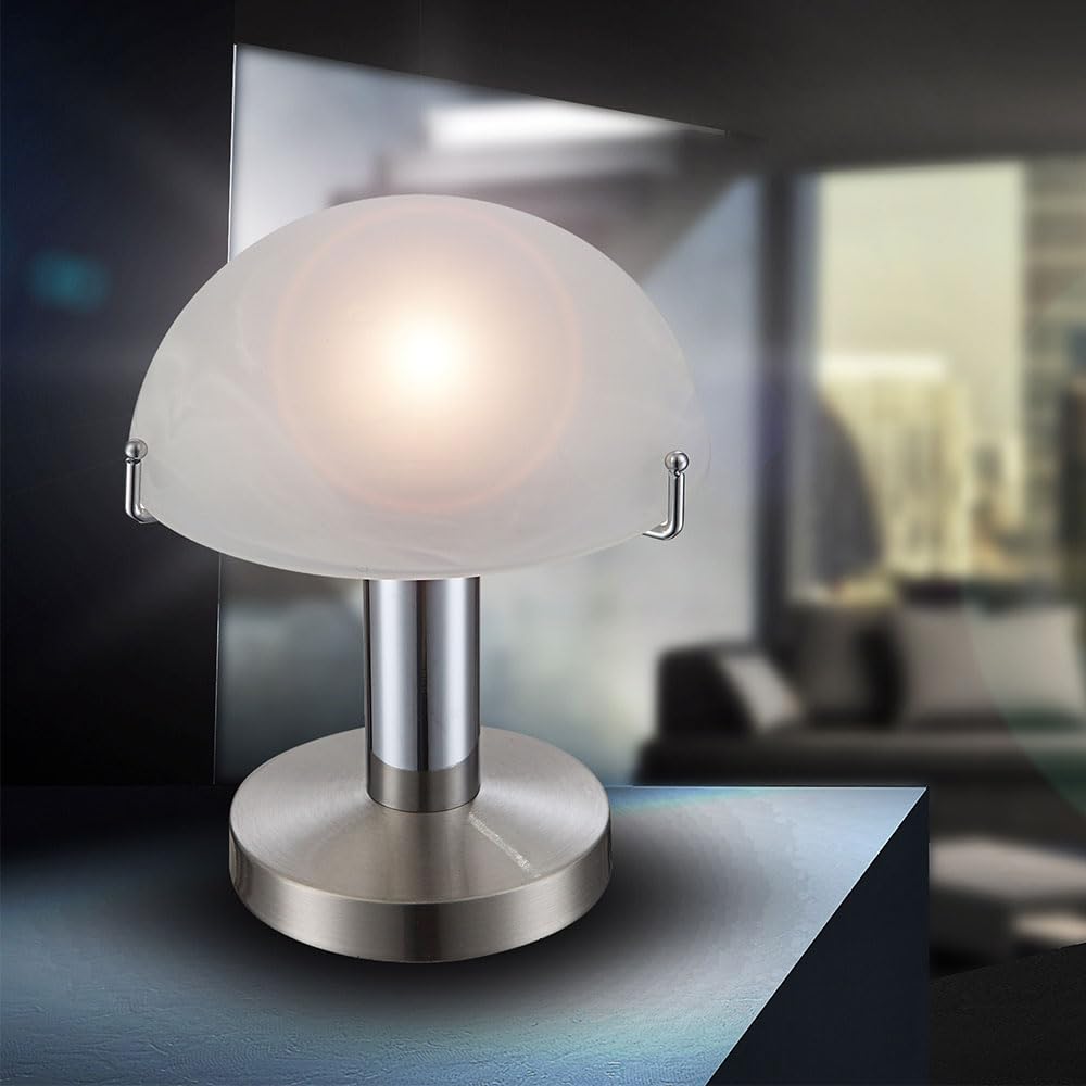 Globo LED Tisch Lampe Leuchte Nickel Matt Chrom Glas Touch Schalter Schlaf Zimmer, 21934