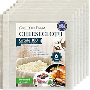 Cotton Farm Grade 100 Premium Cheese Cloths – Precision Straining & More; 20×20 inch; 100% Unbleached Cotton Cheesecloth; Reusable with Hemmed 4 Edges; Ultra-Dense (the finest) Butter Muslin