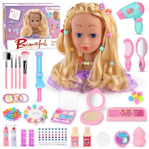 LumenVela Frisierkopf Kinder Set, 66 Stück Schminkkopf für...