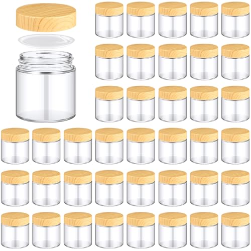 Norme 36 Pcs 4 oz Glass Jars with Lids Empty Small Glass Containers and Inner Liners Reusable Cosmetic Jars Round Airtight Bottles with Plastic Woodgrain Lids for Travel