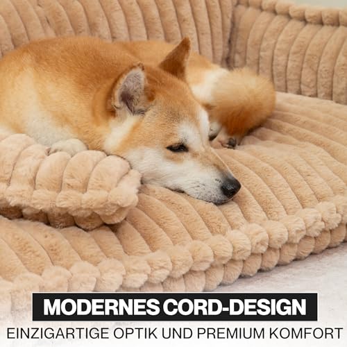 noviclass® Hundesofa Chaffar Hundebett | Orthopädische Matratze | Moderner Stil | Cord-Design Größen (Kamel, XL (120cm))