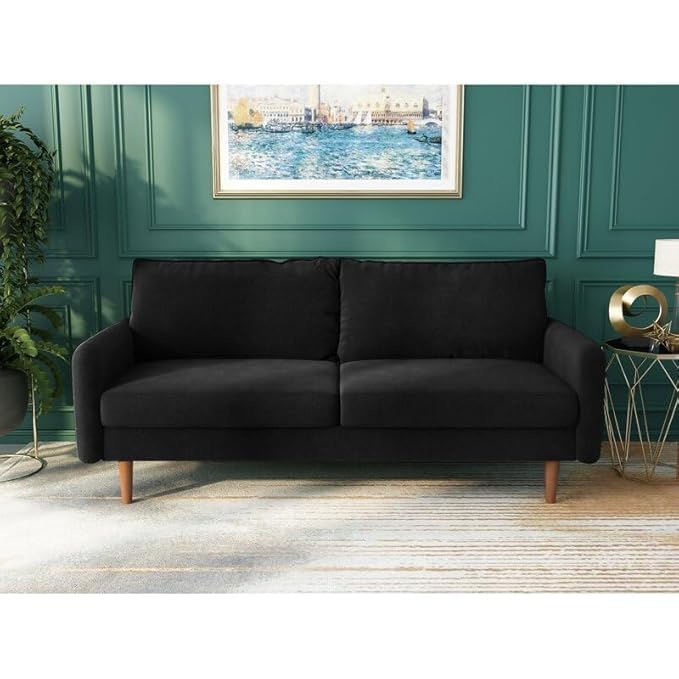 Image of Morrone Velvet Loveseat 3-Seater Sofa, Modern Upholstered Couch for Living Room, Bedroom and Office, Plush Cushion Accent Seating Furniture (Black, 3 Seater)