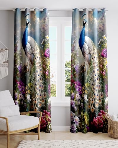 Image of Ultimate Trends Digital Printed |Peacock Prints| Light Filtering Curtains for Windows & Doors | Multiple Styles & Colors | Set of 2 | 5 FEET