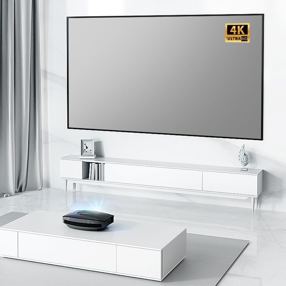 Schermo di Proiezione da Parete per Interni da 72" 80" 92", Schermo per Film 3D Ultra HD 4K con Cornice Fissa 16:9 per Ufficio, Home Theater(72" (16:9))