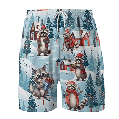 Raccoon Mens Shorts - Animal Hawaiian Shorts for Men - Drawstring Beach Shorts, Mens Swimming Trunks Set 1