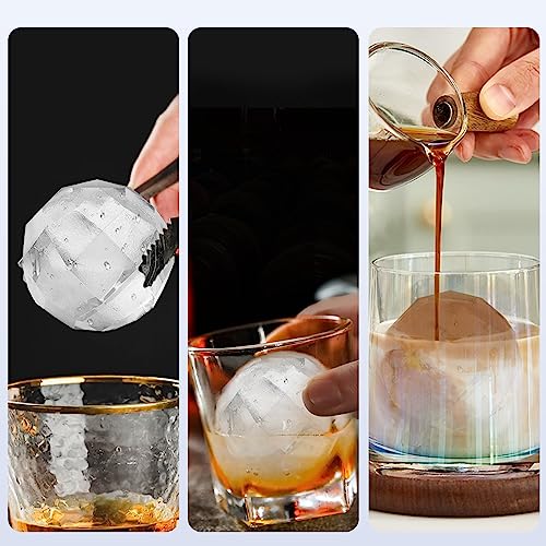 2.2 Inch Large Diamond Sphere Whiskey Ice Cube Mold, Round Ice Ball Maker Mold For Cocktails Bourbon, Big Ball Ice Cube Tray With Lid Silicone #TOP2
