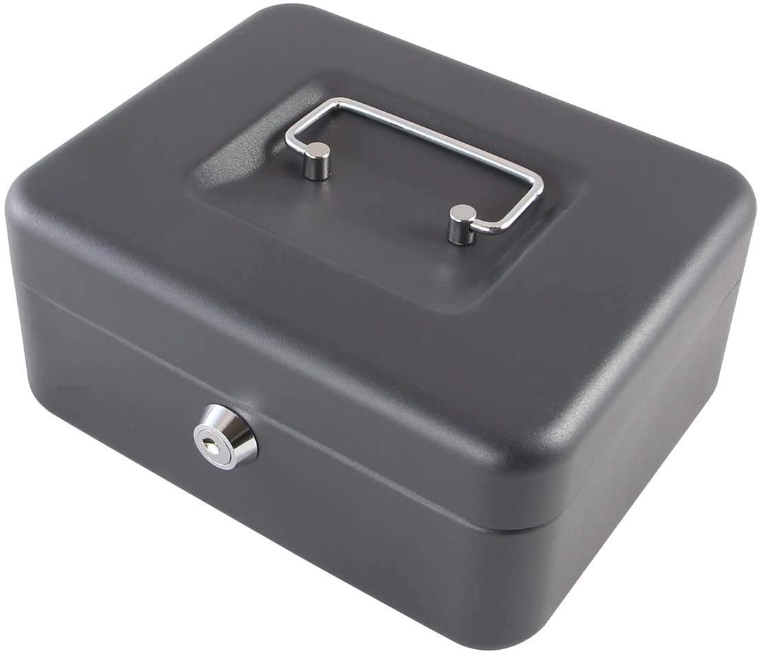 8'' Inch Key Locking Cash And Jewellary box Metal With 5 Slot Coin Trey Multi Color (Black,Blue, Red)1 Pcs-image-26
