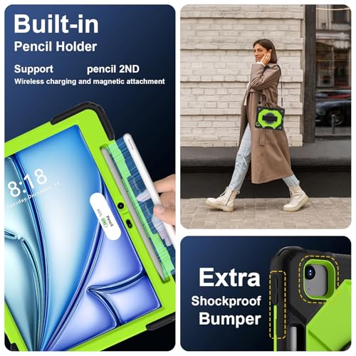 Coque iPad Air 11 M4 antichoc jaune vert avec béquille rotative - 2