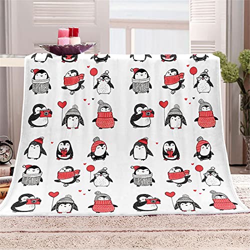 FANSU Kuscheldecke Flauschig Flanell Decke, Microfaser 3D Drucken Weich Warm Plüsch Fleecedecke Sofadecke Couchdecke Wohndecke Bettdecke Tagesdecke (Pinguin,150x200cm)