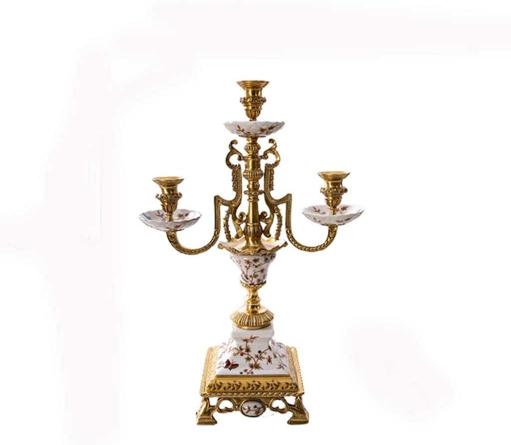 Vintage Candelabra Modern Desktop Ceramics with Copper 3-Head Candlestick Creative Decoration Suitable for Bedroom Living Room Dining Room Decoration Candle Stand