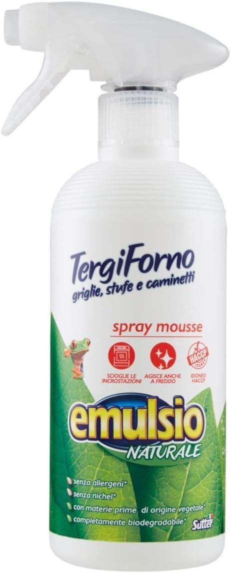 Emulsio Naturale Tergiforno - Limpiador en spray para mousse (4 unidades, limpia a fondo el cristal de chimeneas y hornos, desengrasa y elimina la suciedad sin esfuerzo, 500 ml, incluye llavero Beni