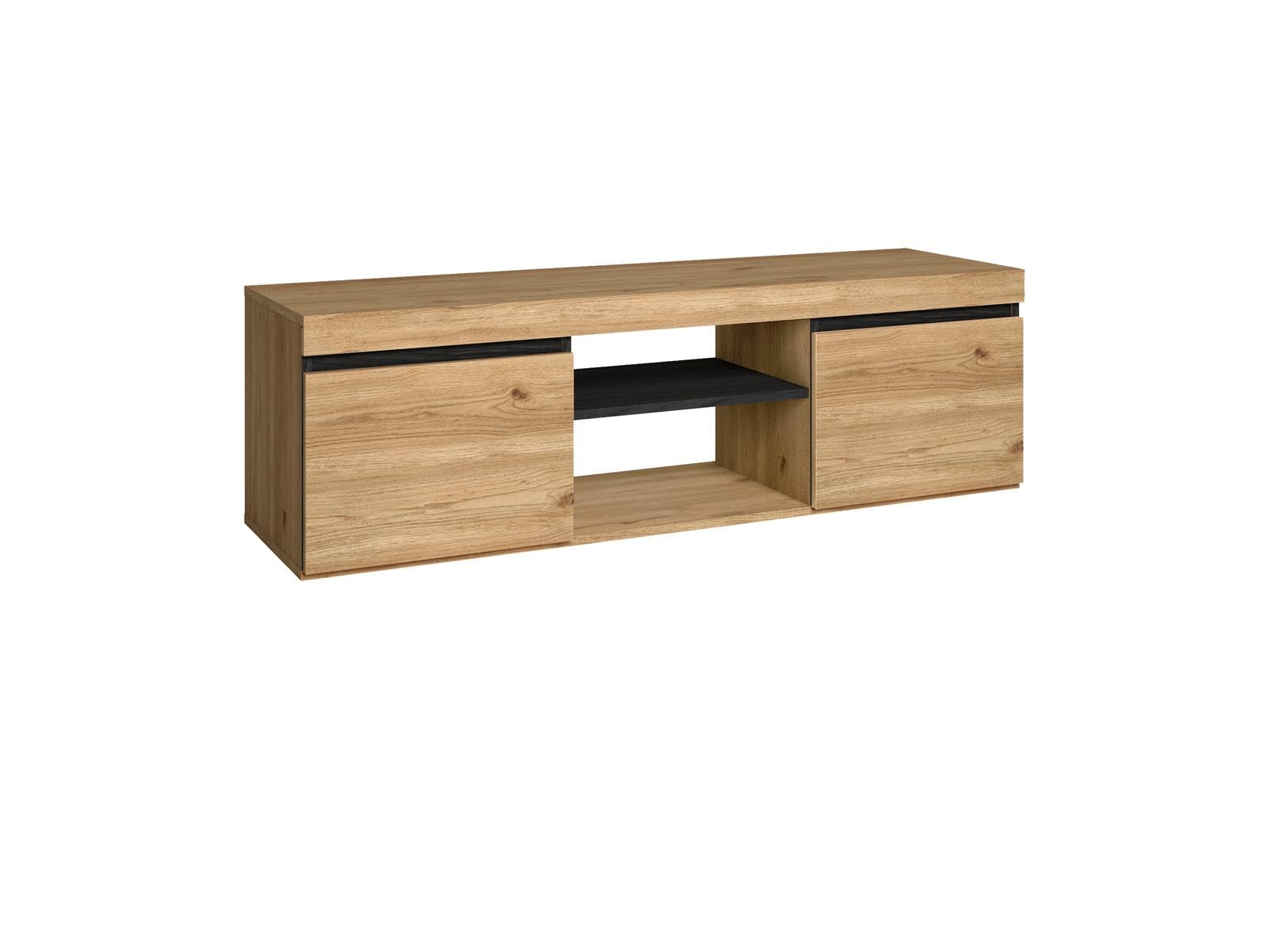 Meuble TV Naturale Skraut Home en chêne et noir avec étagères de rangement 140 cm