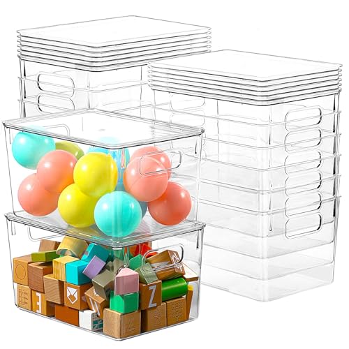 12 Pack Clear Storage Bins with Lids, 7 Quart Stackable Storage Boxes for Storage and Organization, Plastic Storage Containers with Lids, Plastic Bins with Handles for Office, Bedroom, Study Room