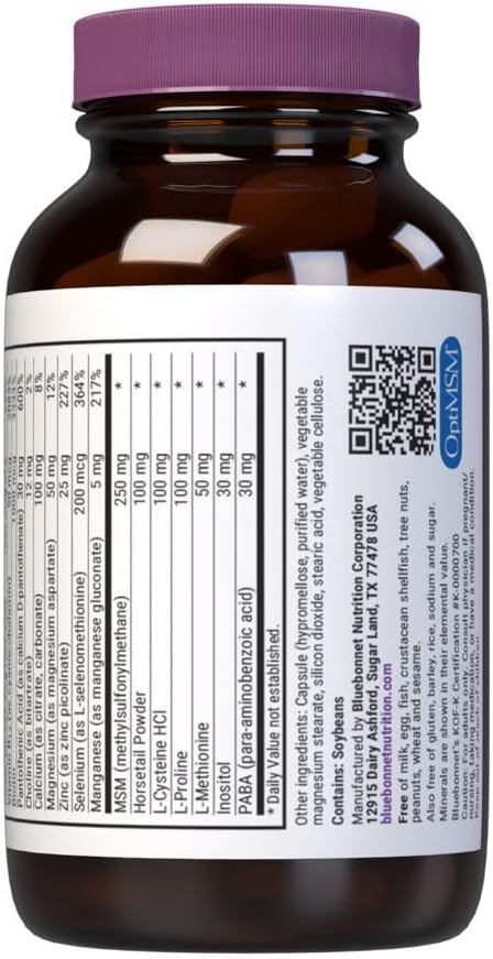 Bluebonnet Nutrition Ultimate Hair and Nail Formula, Vitamins*, Minerals*, Specialty Nutrients for Beauty Within*, Gluten-Free, Kosher-Certified, Dairy-Free, Vegan, 60 Vegetable Capsules, 20 Servings