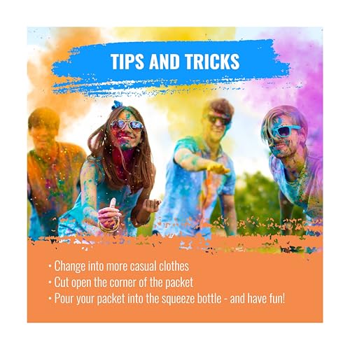 Color Blaze Color Powder Fun Pack - 20 Bags Total (5 Each of Pink, Yellow, Green & Blue) + 4 Squeeze Bottles - Perfect for Snowman Decorating, Color Fight, Photoshoots, Color War, Holi Festival!