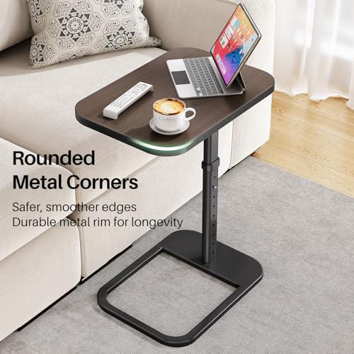 Image of Kitstorack TV Tray Table, Adjustable Height & Rounded Metal Corners, Snack Table for Couch, Sofa, Bed, Chair, Living Room, C Shaped End Side Table for Eating, Dinner or Laptop, Small Spaces, Espresso
