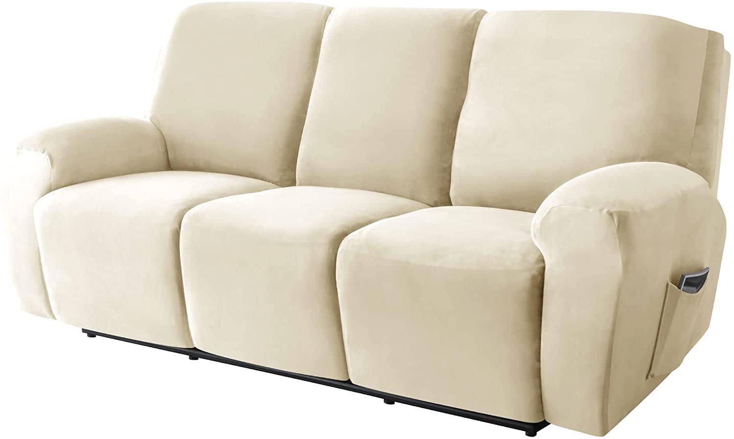 Housse De Fauteuil Relax HOMDECR - Peluche Beige - 4 Pièces Lavables - Avec Poche Latérale