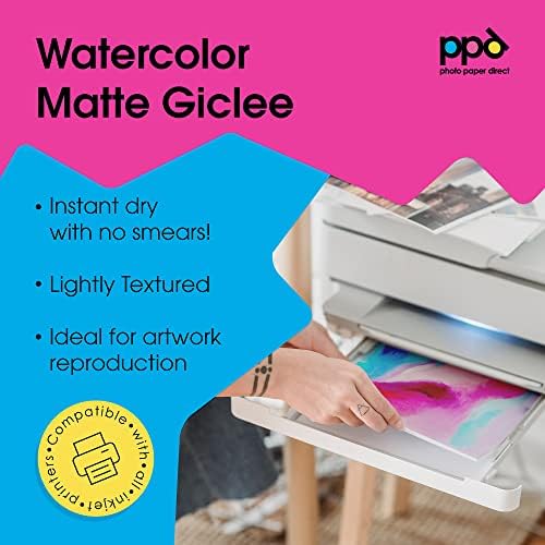 Miniatura 5 de PPD - Papel para impresora de acuarela y papel fino imprimible para impresora de inyección de tinta, papel giclée archivístico texturizado libre de