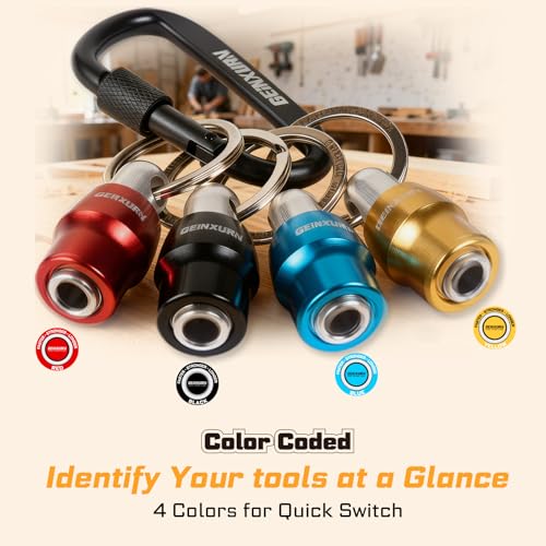 Geinxurn 25Pcs Bit Holder Key Chain, 1/4" Hex Shank One Handed Quick Change& Release Extension Bit Organizer with Screwdriver Bits, Drill Extension & Step Drill, Sockets Adapter, Nut Driver for DIY by GEINXURN - Image 7