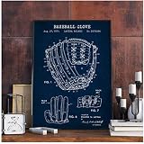 artaslf Baseball Patent Print Handschuh Blaupause Wandkunst Leinwand Gemälde Vintage Baseball Handschuhe Poster Baseball Fan Geschenke Mann Höhle Dekor- 50x70cm ungerahmt