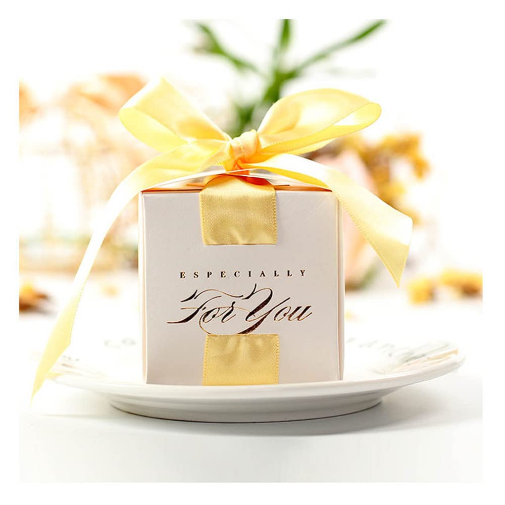 GIVBRO 10PC Wedding Favour Candy Boxes Gift Box Biscuit Packaging Box with Ribbon for Birthday Easter Party Supplies Yellow
