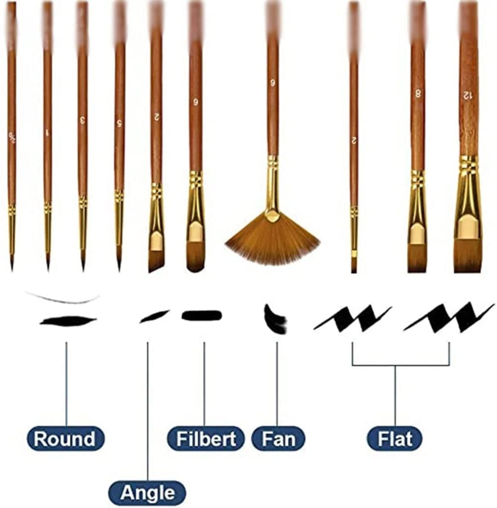 10 Pinceles de Acuarela de Pelo de Nailon, Punta Redonda y Puntiaguda para Dibujo y Pintura acrílica. Materiales de Arte Profesionales.