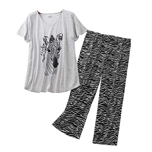 Rojeam Conjunto de Pijama Informal para Mujer Camisas de Manga Corta de algodón con Pantalones Capri Ropa de Dormir de Verano Cover