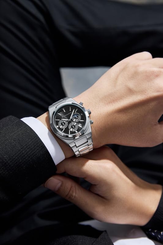 Image of Giordano Luxury Multifunction Quartz Watch for Men with Round Dial, Triple Sub-Dials, Moonphase Display, Date Window, Water Resistant and Stainless Steel Strap - GZ-50152
