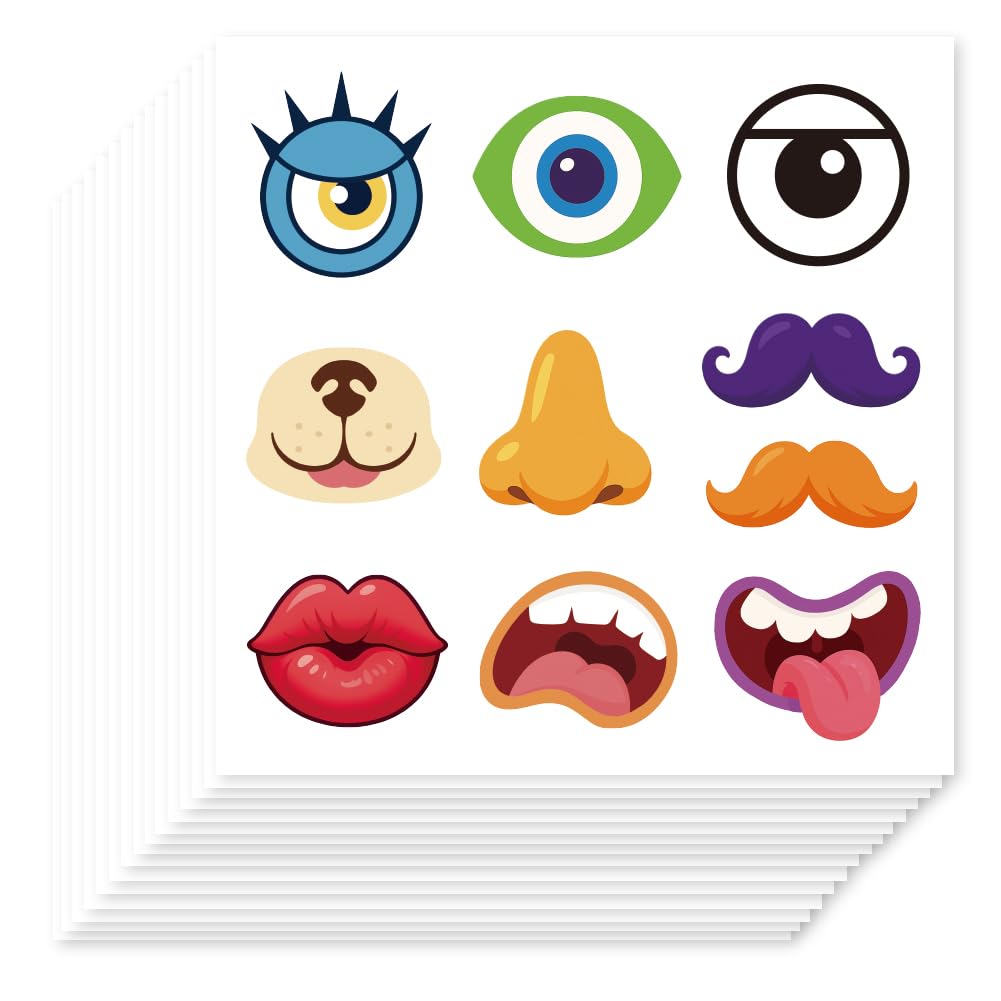 Hobbspring 200Pcs Make a Face Stickers Cartoon Eye Nose Mouth Beard Stickers for Crafts, Classroom Activities, DIY Art Projects, Educational Goods and Creative Playtime Fun
