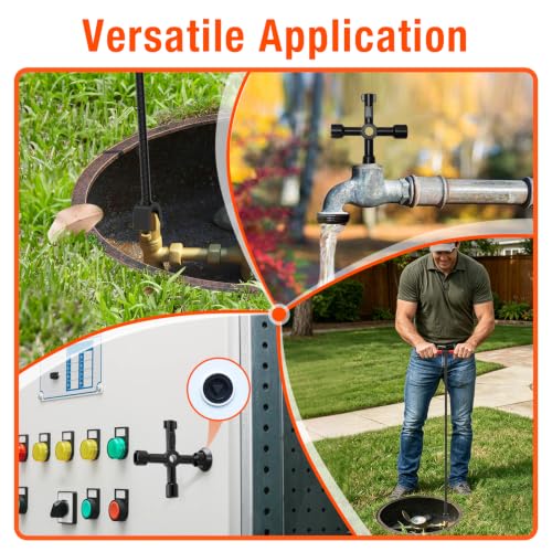 Image of Eapele Water Meter Key 36 inch Enforced Steel T-Handle With 4-way Multi-Functional Universal Cross Key