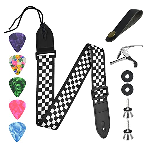 DIKEBAO Sangle de Guitare Electrique en Coton Bandoulière de Guitare Folk aux Carreaux Noirs et Blancs Ceinture Guitare Acoustique Bretelle de Guitare avec 5 Médiators pour Guitare Classique, Basse - Les Beatles, Paul McCartney, John Lennon, RIngo Starr, George Harrison DIKEBAO Sangle de Guitare Electrique en Coton Bandoulière de Guitare Folk aux Carreaux Noirs et Blancs Ceinture Guitare Acoustique Bretelle de Guitare avec 5 Médiators pour Guitare Classique, Basse