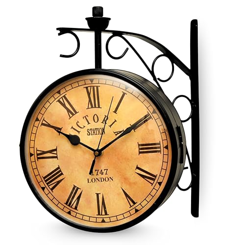 11-Inch Vintage Double-Sided Wall Clock – Classic Railway Station Style, 1747 London Roman Numeral Design, Retro Metal Frame for Indoor & Outdoor Home Décor - Image 6