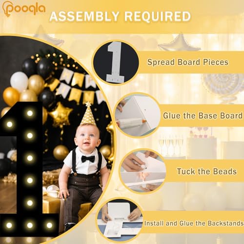 Image of Pooqla 17th Birthday Decorations for Boys, 2.4FT Light Up Numbers | Marquee Numbers Black Party Decorations, Large Lighted Number Gifts for Boys 17th Anniversary Decoration Party Backdrop