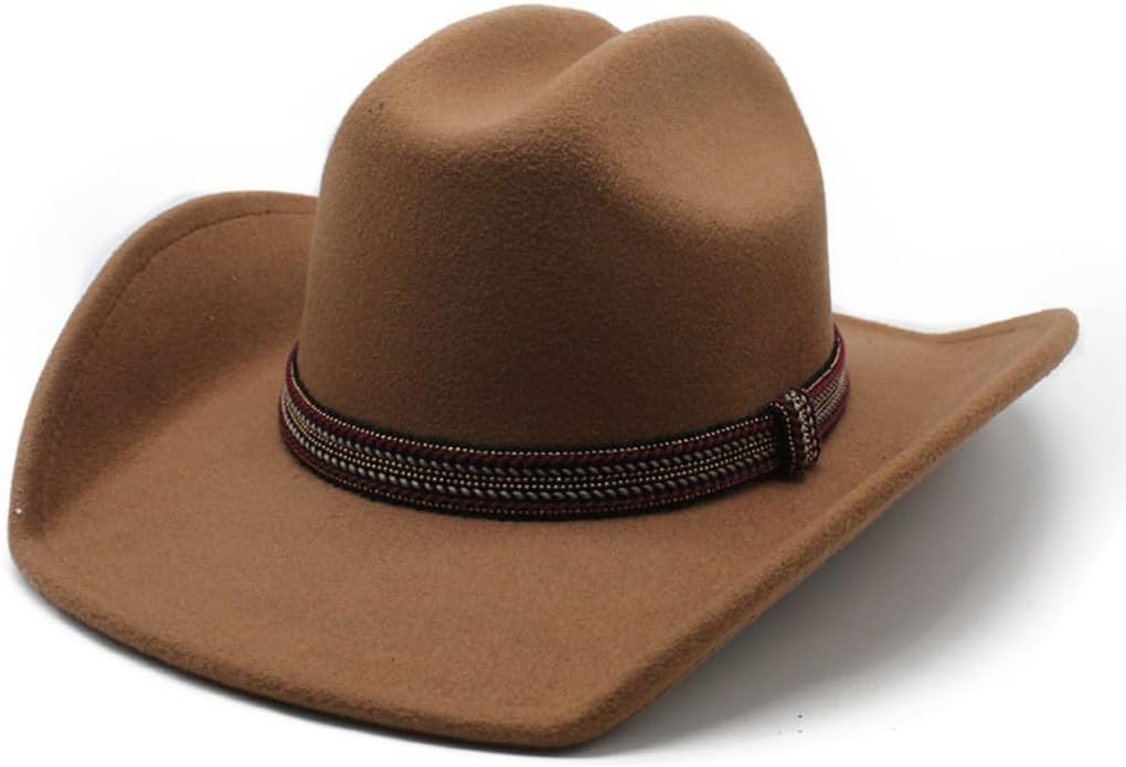 Western Felt Cowboy Hat, Black with Braided Band, Wide Brim, Classic Crown