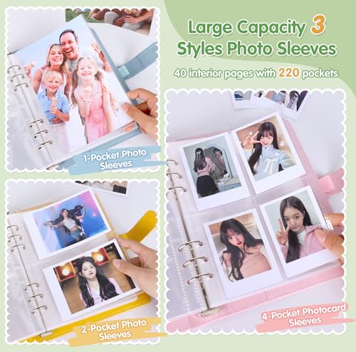 Antner A5 Kpop Photocard Binder 6-Ring Card Collector Album with 40 Pack Card Sleeves, PU Leather Photocard Holder Book with Multi-Size Photo Protectors for Organizing Trading Cards, Matcha Green by Antner - Image 4