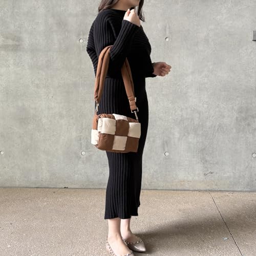 Image of Shoulder Bag Lightweight Puffer Tote Crossbody Bag Handwoven for Women | waterproof nylon, durable, soft padded texture, versatile for travel, work, weekend, everyday, adjustable strap