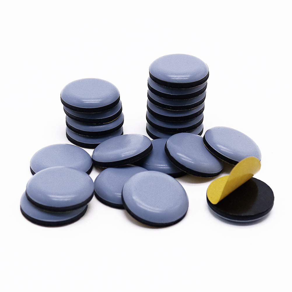 GINOYA 20pcs Stick Furniture Sliders, 1inch Teflon Furniture Glides for Carpet Tile Hardwood (Grayish Blue)