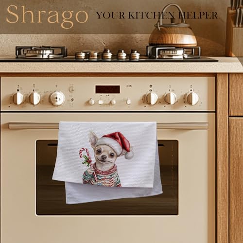 Image of Christmas Chihuahua Kitchen Towels, Chihuahua Gifts for Women Men Dish Tea Towels, Funny Candy Cane Dog Decorative Hand Towel for Bathroom Decor, 16x24 Inch