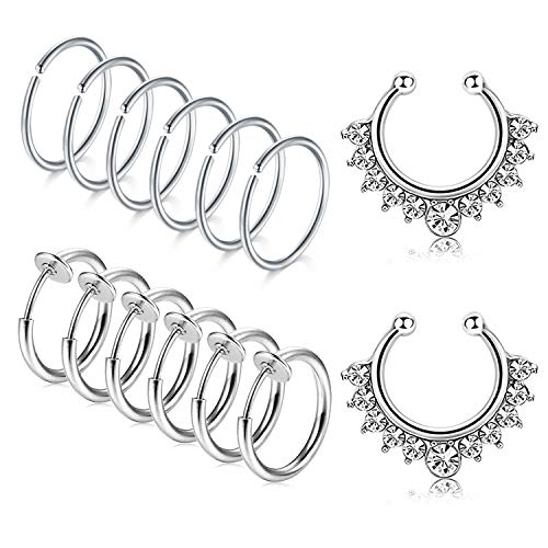 Crdifu Fake Nasenpiercing Lippenpiercing Set Chirurgenstahl 16 Gauge Kein Piercing Septum Nasenring Piercing Schmuck