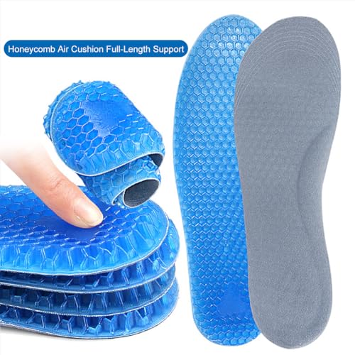 Image of 1Pair Blue Silicone Gel Reusable Honeycomb Full Length Non Slip Comfort Sports Insole Air Cushion Damping Shoe Pad Cushion Shoe Inserts for Men Women (S:9.8in)