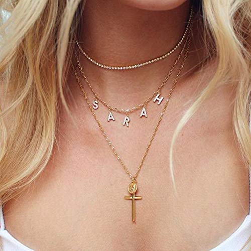 ProJewelry Gift for Christmas, Personalized Initial Necklaces for Women,Custom Name Necklace with Shiny Zircon,Dainty A-Z Pendant Letter Charm Necklace,Trendy Gold Jewelry Gift4