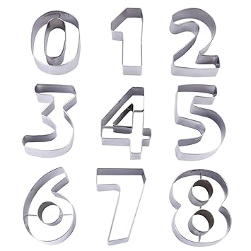 Number Cookie Cutter Set 9-Piece of Metallic Stainless Steel-Number Shaped Cookie Cutter Including Numbers 0-9 Perfect Shapes for Cake Decorating (Silver)