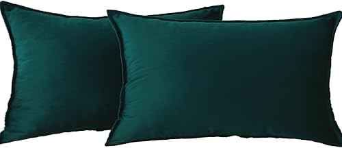 JIAHANNHA Fundas de almohada de terciopelo verde de 12 x 20 pulgadas, paquete de 2 fundas de cojín cuadradas suaves y decorativas para sofá, cama,