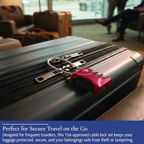 Image of Brookstone Cable Lock - 2 Pack 3-Digit Keyless TSA Approved Locks for Luggage - Resettable Combination Luggage Lock, Size One Size, Red