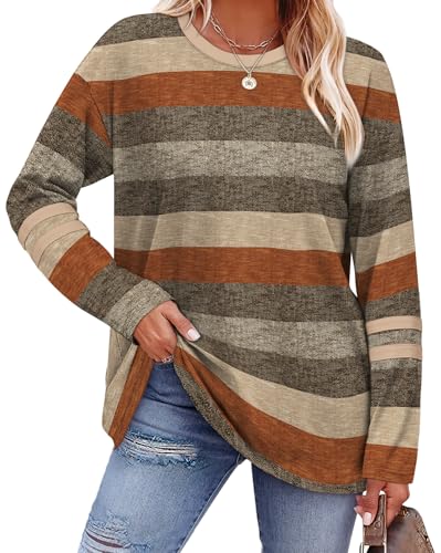 Image of Sampeel Long Sleeve Shirts for Women Color Block Casual Tops Fall Outfits 2026 Basic Tees Trendy Spring Clothes