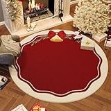 XQKXHZ Rote Weihnachten Teppich Waschbarer Teppich Kinderzimmer Weihnachtsteppich Rund Modern rutschfest Badezimmer Teppich Groß Weihnachts Teppich für Wohnzimme Vorzimmer Esszimmer Eingang,60cm