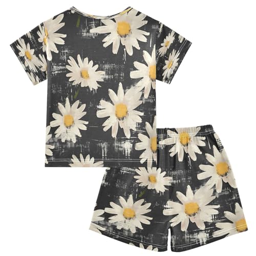 senya Short Sleeve Pajamas Sets Summer Cotton Sleepwear Flowers with Black2
