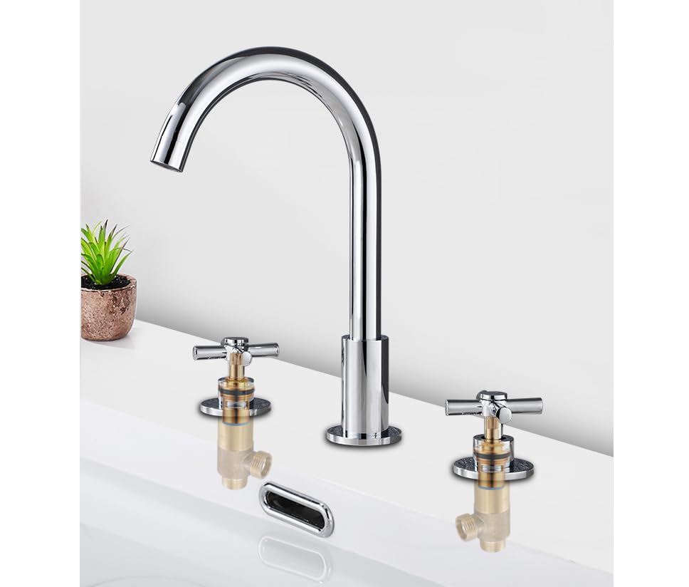Robinet de lavabo 3 trous noir double commande eau chaude eau froide pour vasque salle de bain