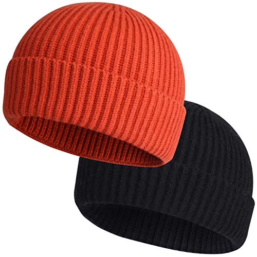 ROYBENS 2pcs Swag Wool Fisherman Beanies for Men, Knit Short Watch Cap Winter Warm Hats